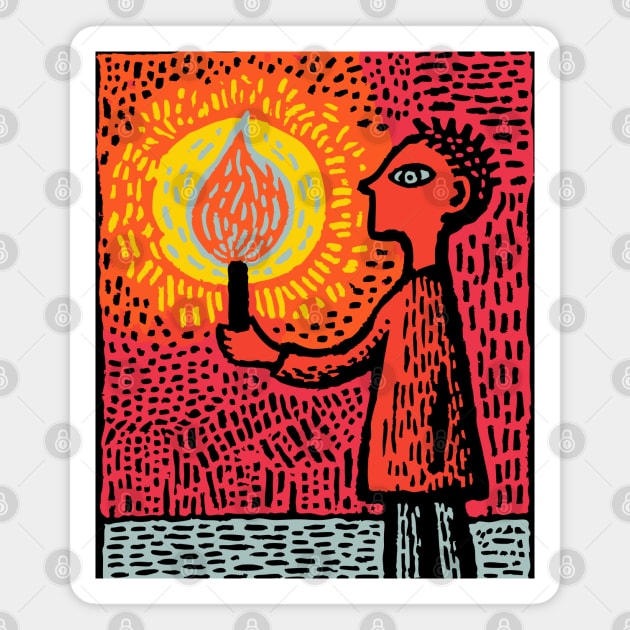 The Fire Bearer | Mythic Linocut Art Magnet by TuncGK